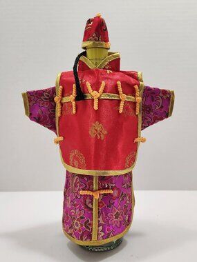 NIB Fun Wine Cover Chinese Brocade Outfit W/Separate Hat